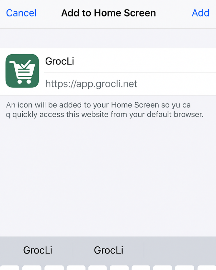 Add to Home Screen menu